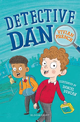 Book cover: “Detective Dan” with two children and a magnifying glass.