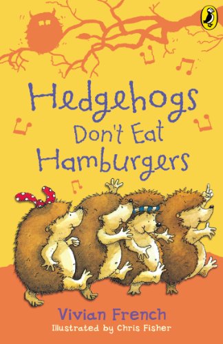 Book cover with three dancing hedgehogs and yellow background.