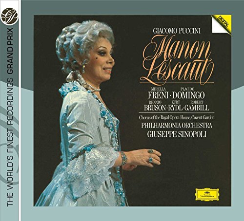 CD cover for Puccini’s *Manon Lescaut* featuring Mirella Freni in costume.