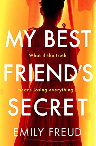 Book cover: woman seen from behind, red dress, orange background.