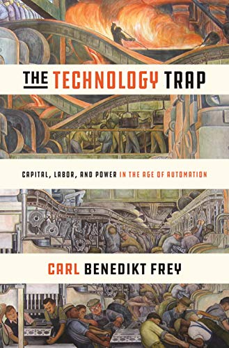 Book cover depicting industrial scenes and workers, titled "The Technology Trap".