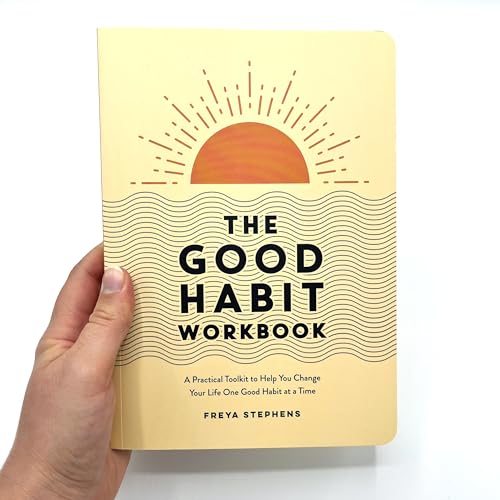 Tan workbook with sun illustration, titled “The Good Habit Workbook.”
