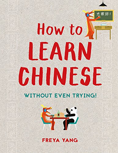 Book cover: "How to Learn Chinese" with cartoon dragon and panda imagery.