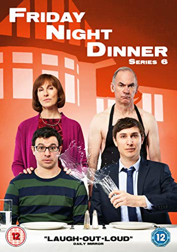 DVD cover for "Friday Night Dinner Series 6" with four actors and shattered glass.