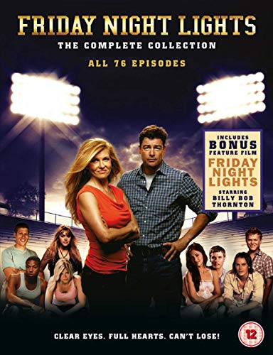 Friday Night Lights" DVD cover featuring cast members and football stadium lights.