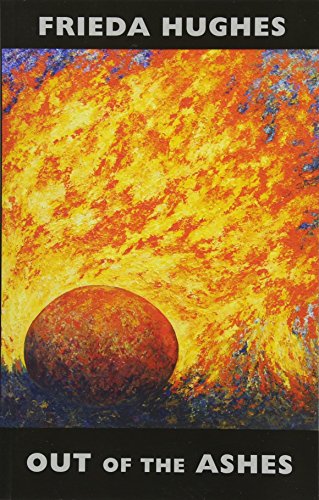 "Book cover with fiery, orange background and a dark sphere, titled 'Out of the Ashes'."