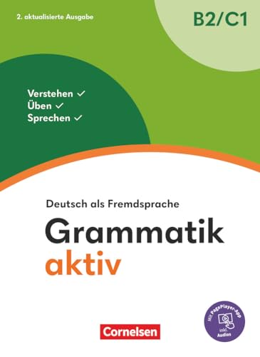 German grammar textbook, "Grammatik aktiv," levels B2/C1, with green and orange design.