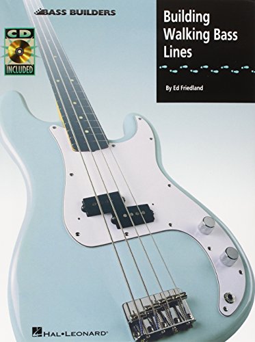 Light blue electric bass guitar with book titled "Building Walking Bass Lines.
