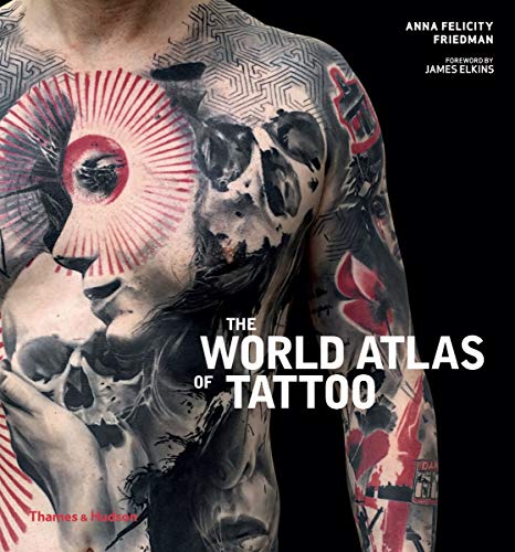Book cover showing a person's chest and arm covered in intricate black and red tattoos.