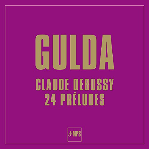 Purple CD cover with large gold text: "GULDA CLAUDE DEBUSSY 24 PRÉLUDES."