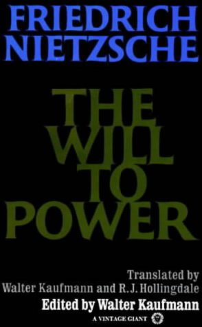 Black book cover with green and blue text: "The Will to Power" by Nietzsche.