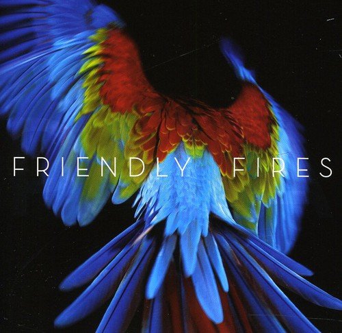 "Album cover with multicolored bird wings and 'Friendly Fires Pala' text on black background."