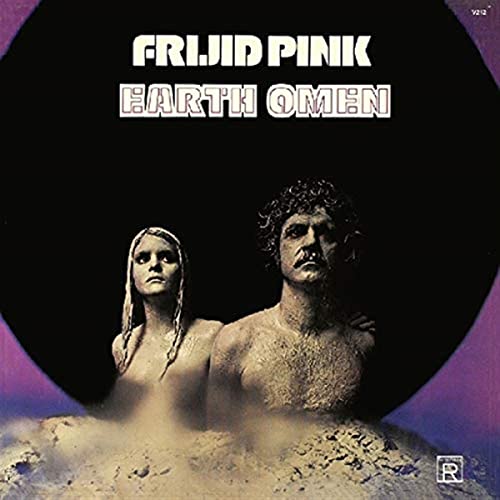 Vinyl record cover: “Frijid Pink - Earth Omen” with two faces in mist.