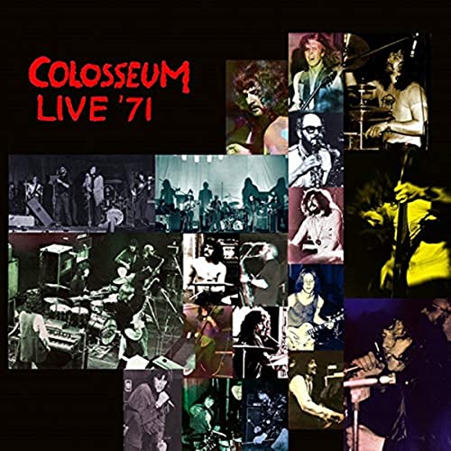 Collage of musicians performing live, album cover for "Colosseum Live '71".