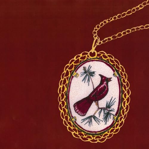 Red cardinal illustration in an ornate gold frame on a maroon background.