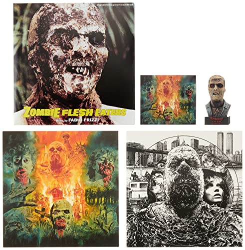Zombie Flesh Eaters vinyl record and related horror artwork collection.