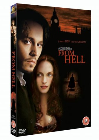 From Hell" DVD cover featuring Johnny Depp and Heather Graham, Victorian London backdrop.