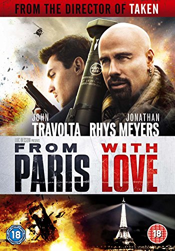 DVD cover for "From Paris With Love" featuring Travolta and Meyers.