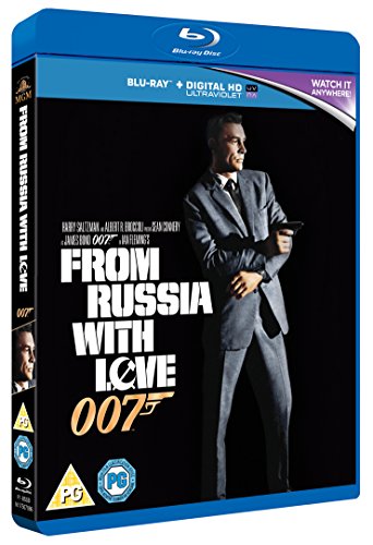 From Russia With Love" Blu-ray cover featuring James Bond with a gun.