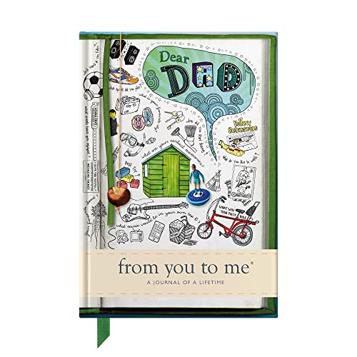 Sketch-covered journal titled "Dear Dad, from you to me" with illustrated memories.