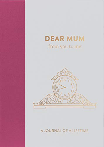 A grey and magenta journal cover featuring gold text and a vintage clock illustration.