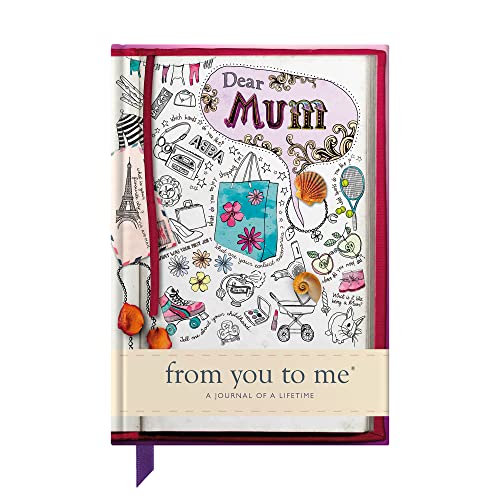 Journal cover with doodles and “Dear Mum” text, pink edges, ribbon bookmark.