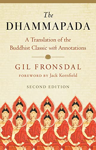 Book cover: “The Dhammapada” with Buddha figures in orange robes.