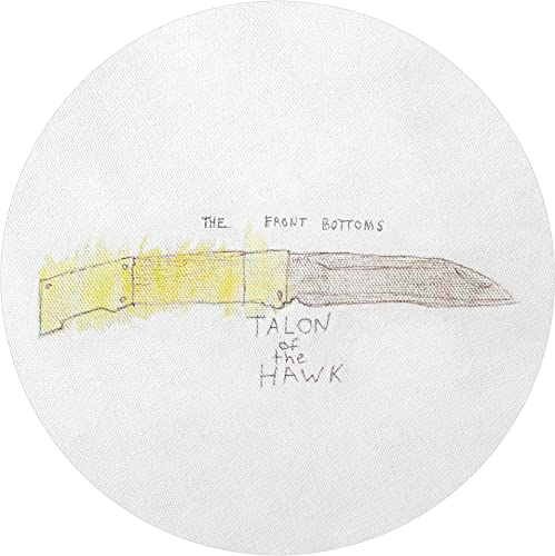 Vinyl record with a drawing of a yellow-handled knife and text.