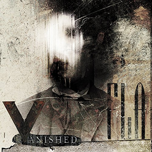 Distorted figure with large "V" and "FLA" text on a textured background.