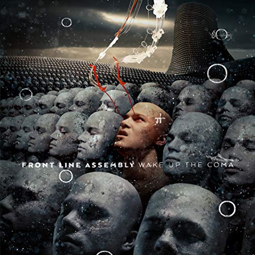"Album cover art featuring a crowd of stone heads with one awakening."