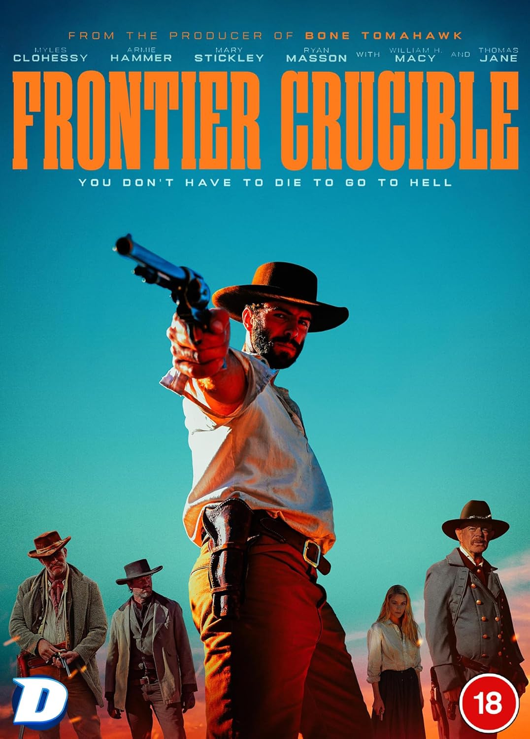 Frontier Crucible" DVD cover featuring a cowboy aiming a revolver, Western theme.