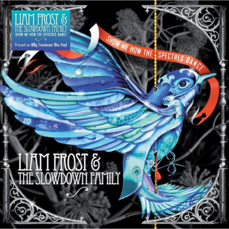 Vinyl record cover featuring ornate blue and red bird illustration.