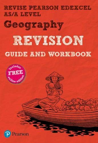 Red geography revision guide with a boat and farmer illustration.