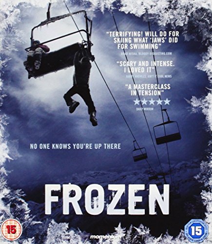 Blu-ray cover for "Frozen" showing a stranded skier on a ski lift.