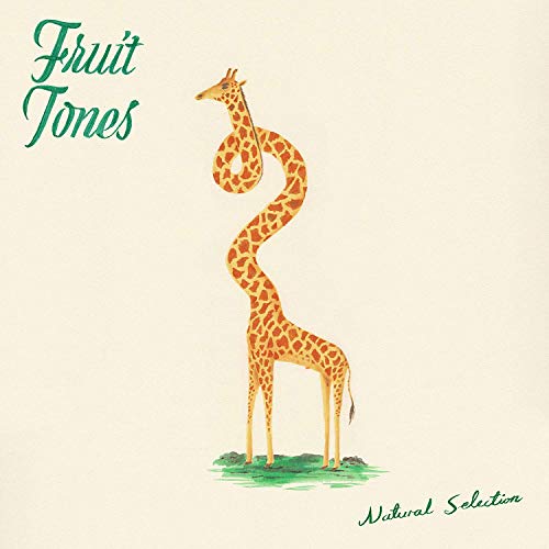 "Album cover with giraffe illustration, beige background, green text 'Fruit Tones' and 'Natural Selection'."