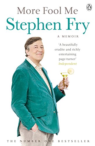 Book cover: “More Fool Me” memoir by Stephen Fry, featuring his portrait.