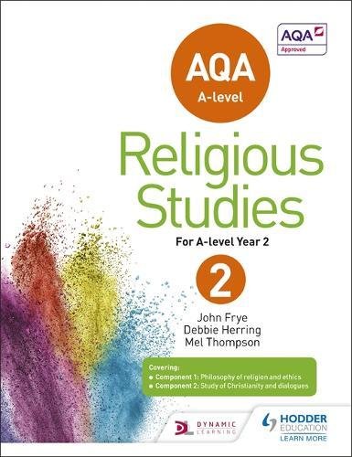 AQA A-level Religious Studies Year 2 textbook cover with colorful splash.