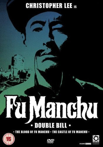 DVD cover for “Fu-Manchu Double Bill” featuring Christopher Lee’s portrait.
