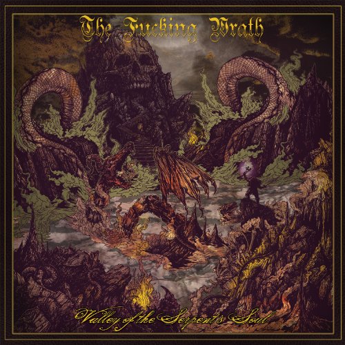 Dark fantasy album cover featuring dragons, a castle, and fiery landscape.