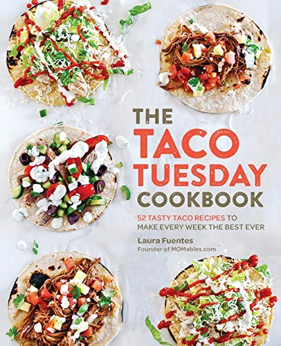 Cookbook cover featuring four colorful tacos and bold title text.