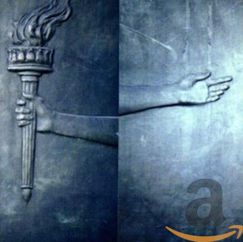 A split-panel image showing a hand holding a flaming torch and an open hand.