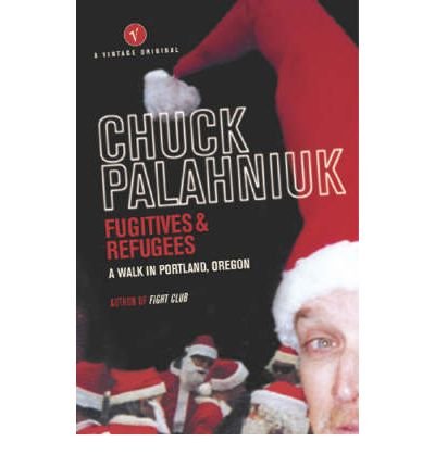 Book cover: “Fugitives and Refugees” by Chuck Palahniuk, featuring Santa hats.