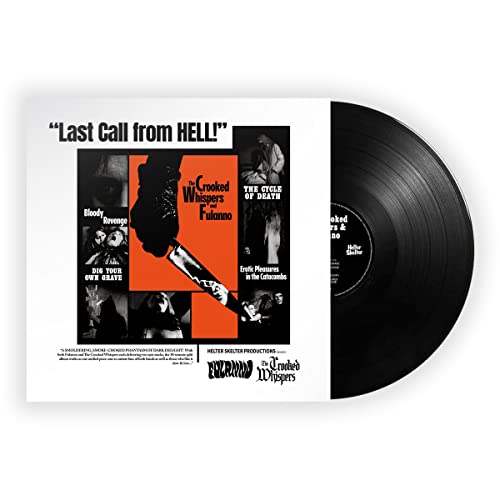 Vinyl record with horror movie-themed cover art featuring a shadowy figure.