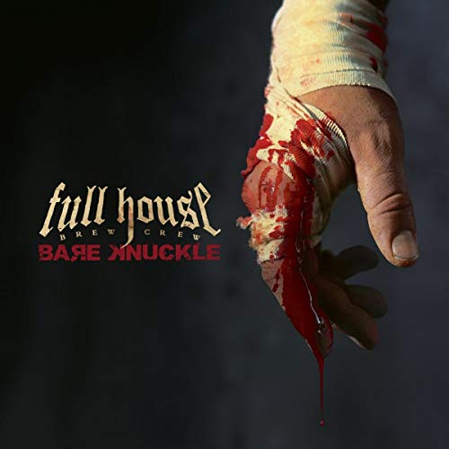 A bloodied, bandaged fist hangs downward against a dark background with band text.