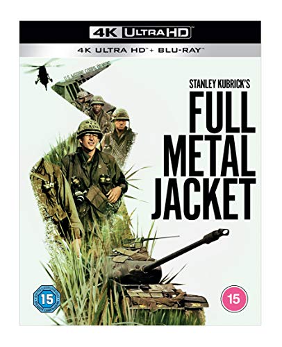 “Full Metal Jacket” 4K Blu-ray cover with soldiers and a tank.