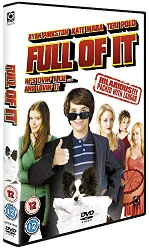 DVD cover for "Full Of It" featuring a teen with a dog and actors.