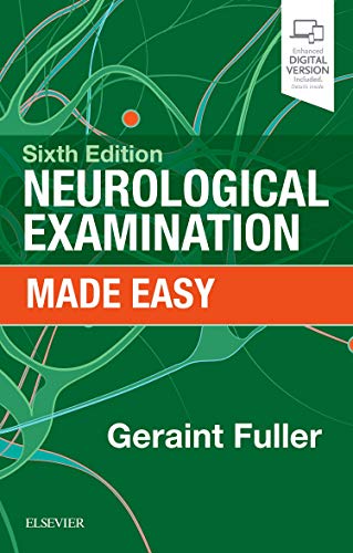Book cover: "Neurological Examination Made Easy, 6e" with brain imagery.