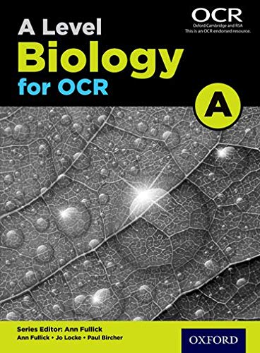 Textbook cover for A Level Biology for OCR A featuring a leaf vein background.