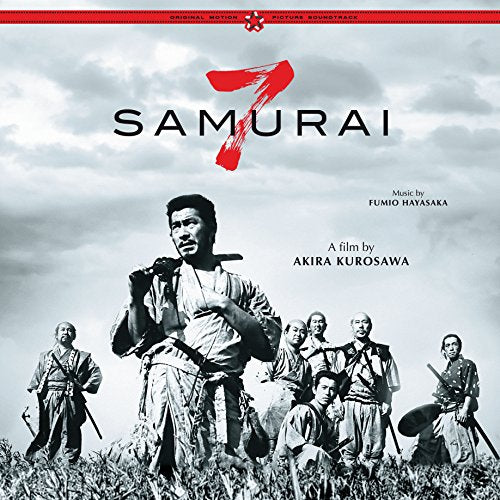 Seven Samurai soundtrack vinyl cover featuring a group of warriors in a field.