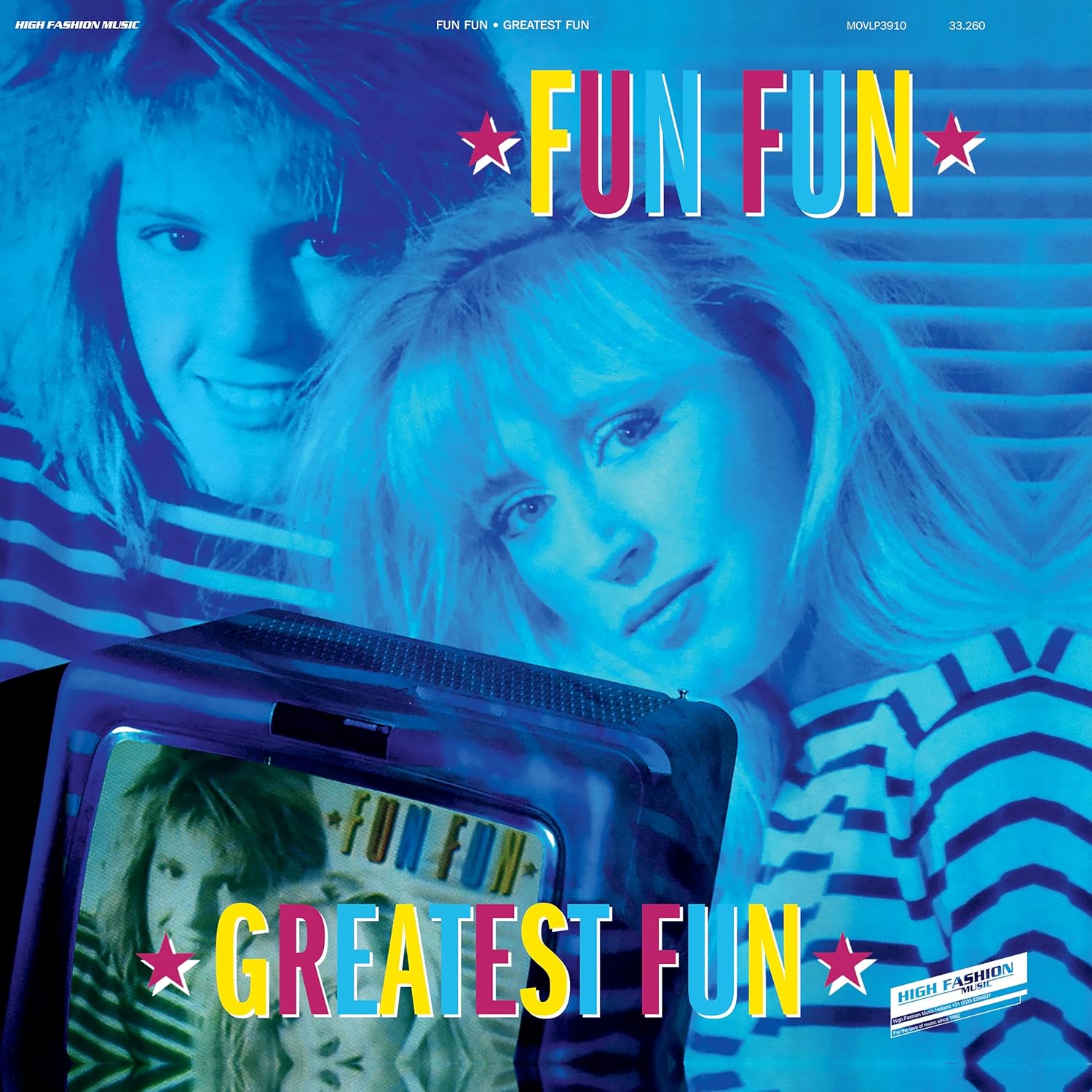 Vinyl cover with a blue-tinted portrait of two people and a television monitor graphic.